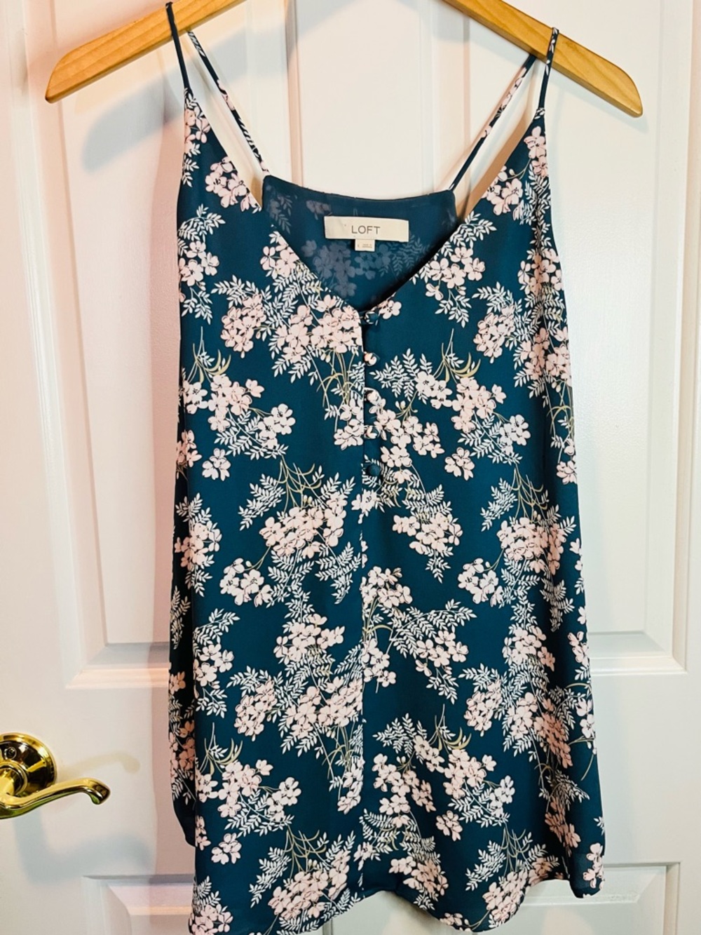 LOFT Teal Floral Spaghetti-Strap Cami Sz L